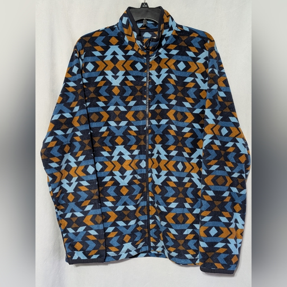 ☘️Sonoma Geometric Southwestern Pattern High Collar Zip Up Fleece Jacket, Large